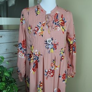 Floral Tie-Neck Cuffed-Sleeve tunic or dress